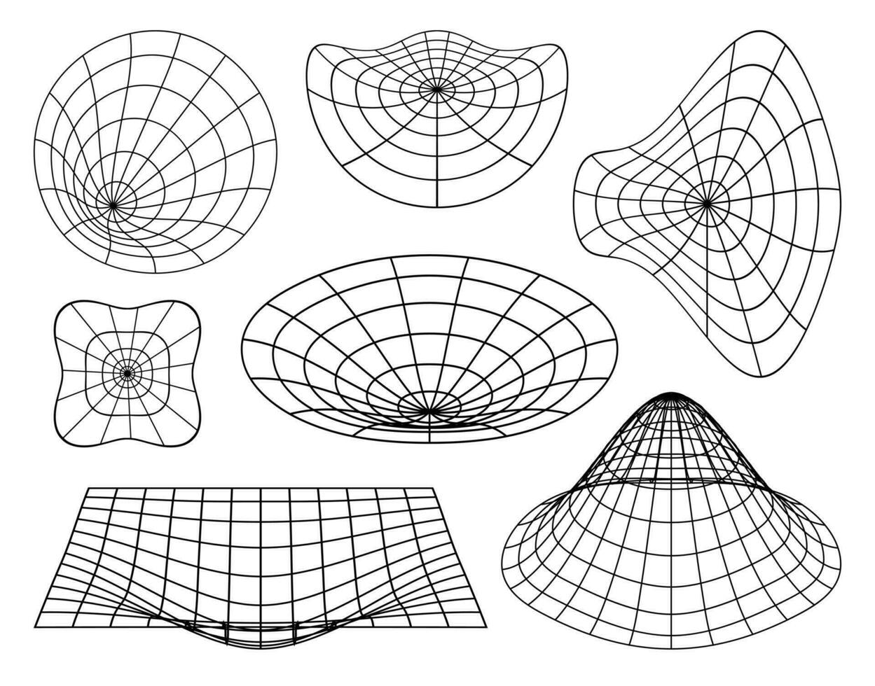 y2k retro futuristische esthetisch set. abstract 3d wireframe roosters geïsoleerd Aan wit achtergrond vector