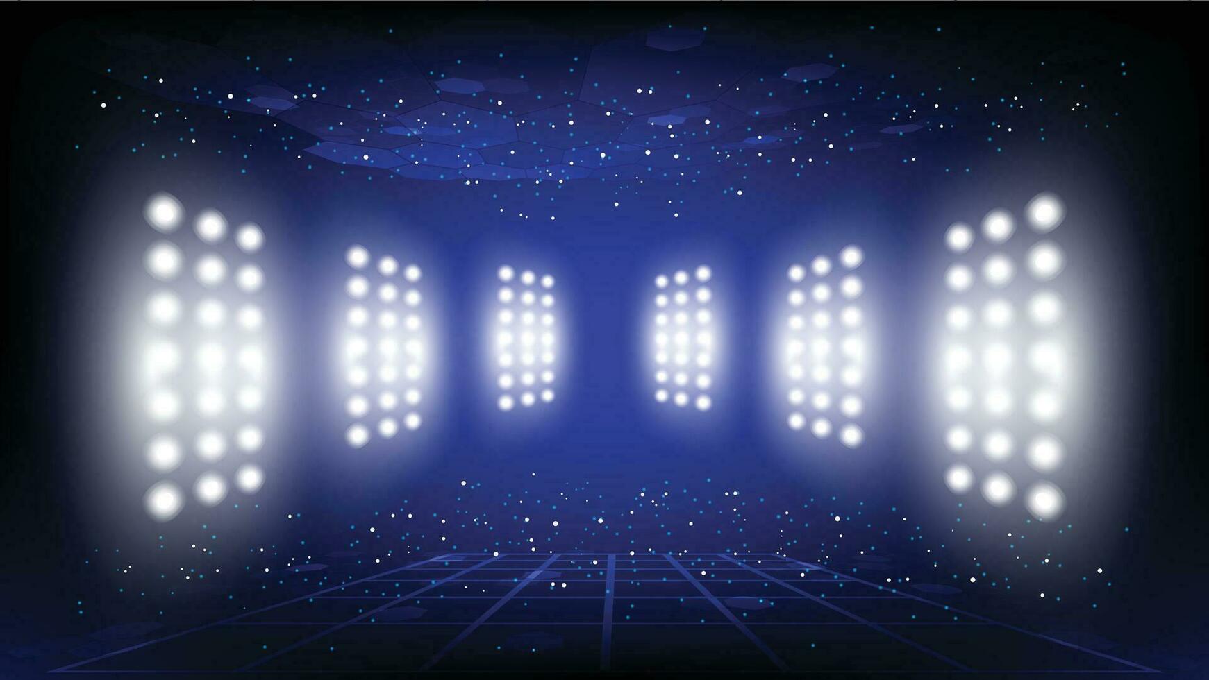 abstract achtergrond stadion stadium hal met toneel- lichten van ronde futuristische technologie gebruiker koppel blauw vector verlichting leeg stadium spotlight achtergrond.