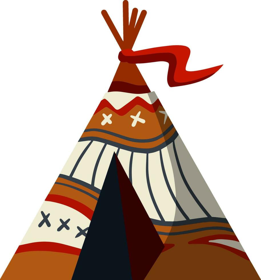 Indisch wigwam. tent gemaakt van huiden. bruin tipi. tribal hut. tekenfilm vlak illustratie. huis van inheems Amerikaans vector