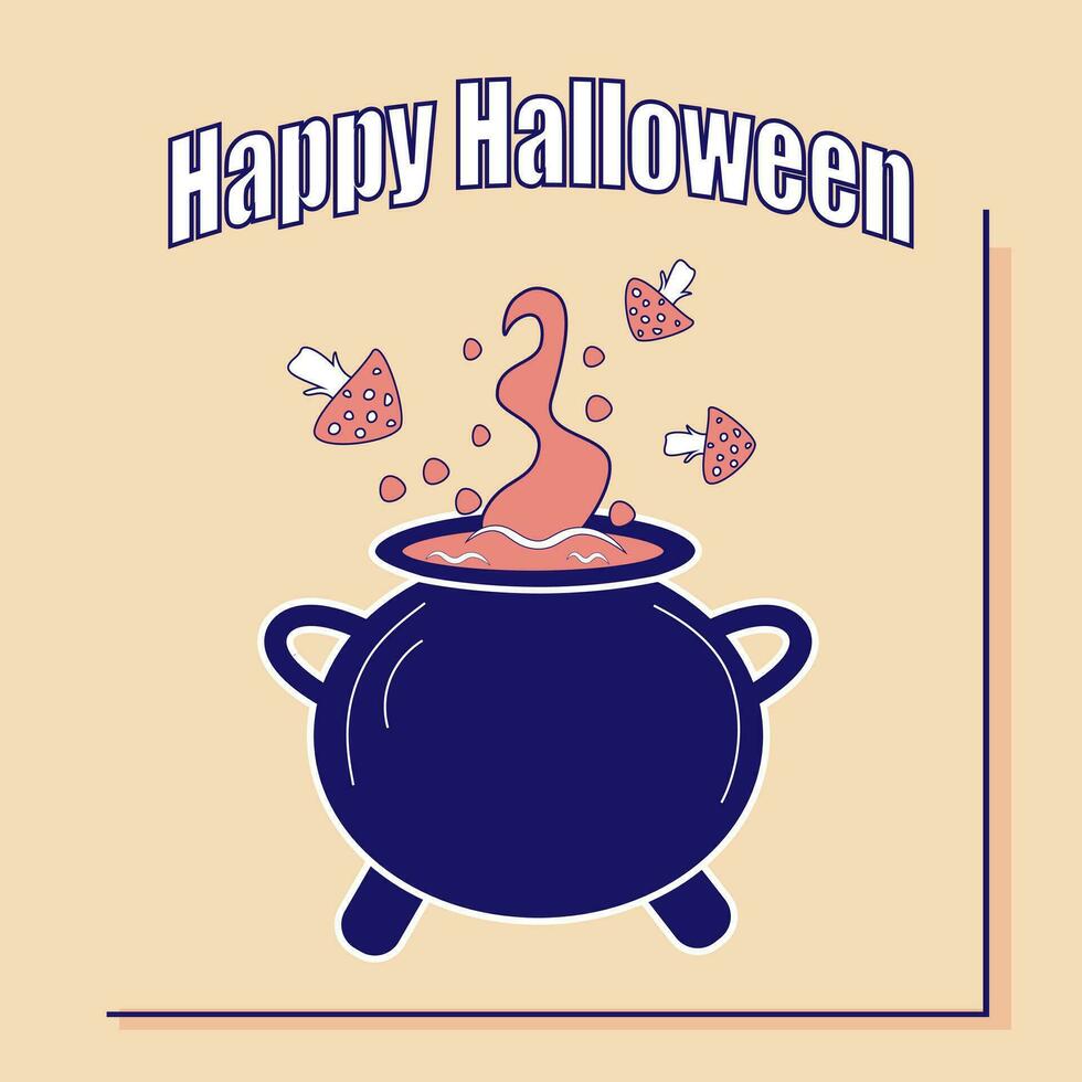 gelukkig halloween, heks ketel magie toverdrank, pastel roze blauw kleuren eps10 vector. vector