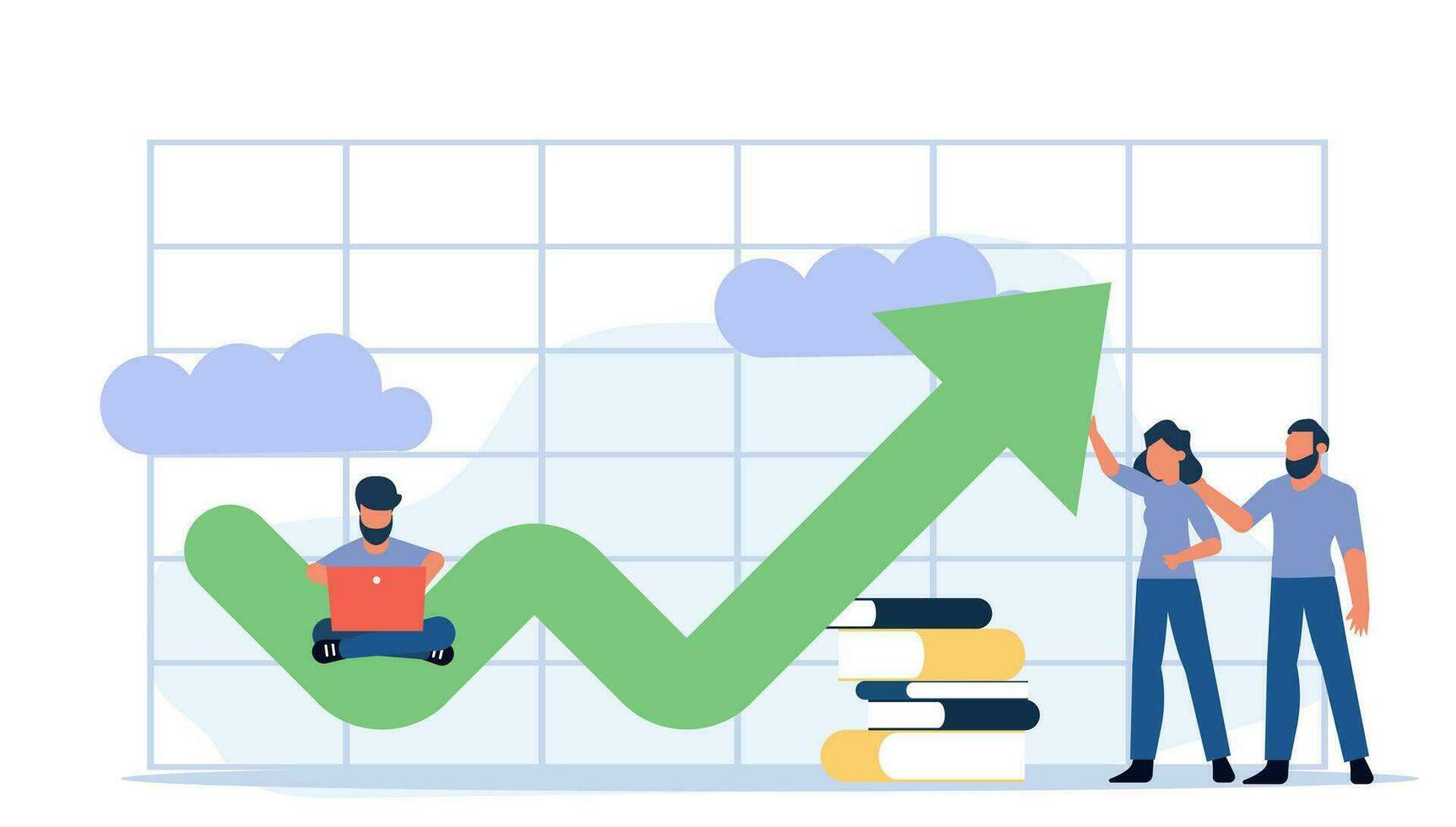 pijl groei financiën toenemen omhoog strategie team mensen vector illustratie concept. succes bedrijf tabel achtergrond richting tabel winst. investering omhoog diagram stijgen markt. planning geld