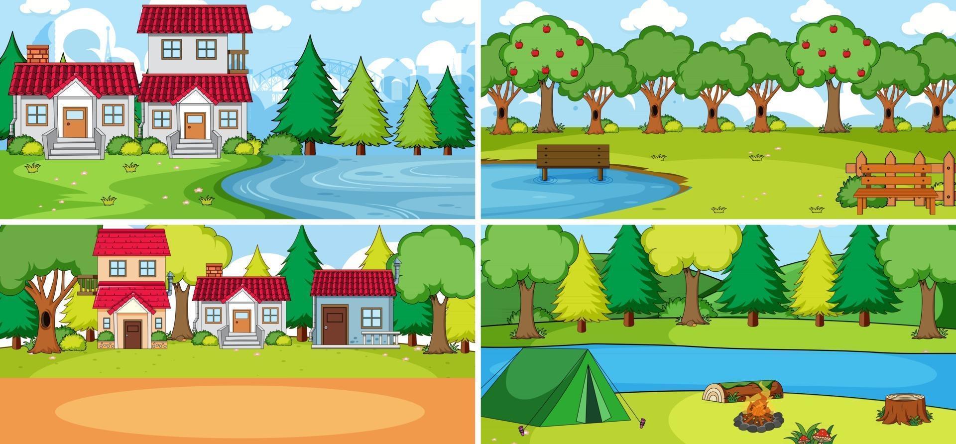 set van verschillende natuurtaferelen cartoon stijl vector