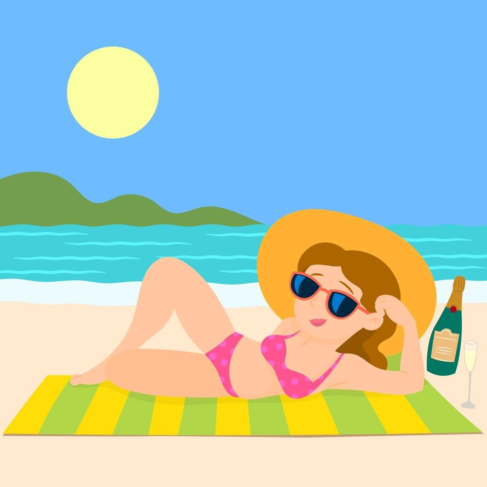 meisje op het strand is aan het zonnebaden in de zomer vector