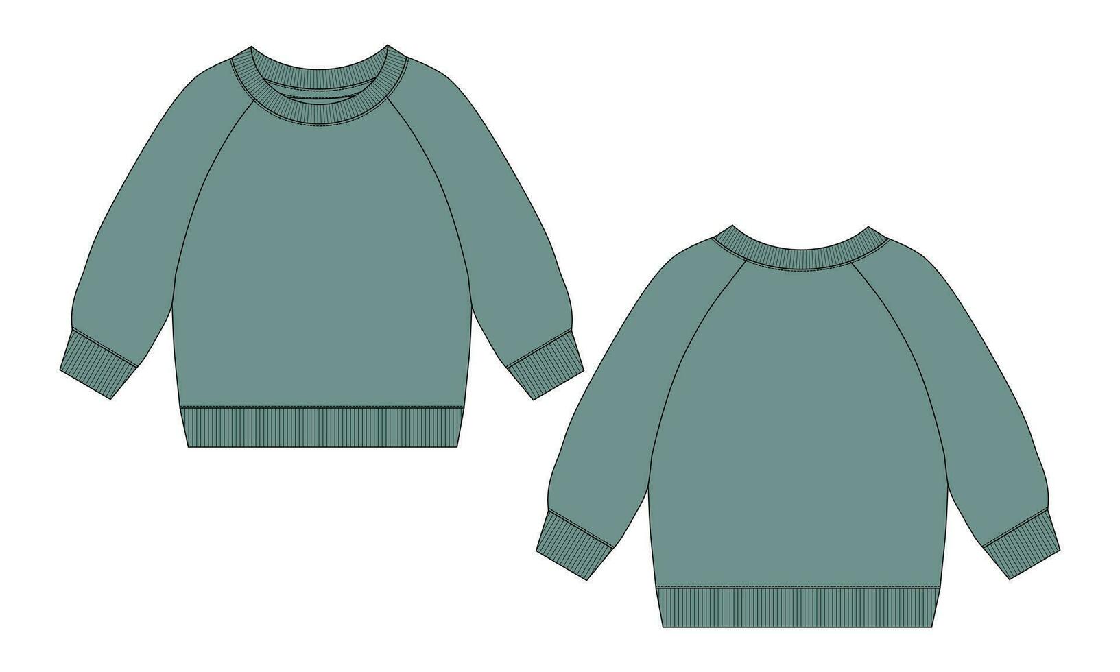 lang mouw sweater technisch tekening mode vlak schetsen vector sjabloon voor Mannen. trui jurk ontwerp bespotten omhoog voorkant en terug keer bekeken