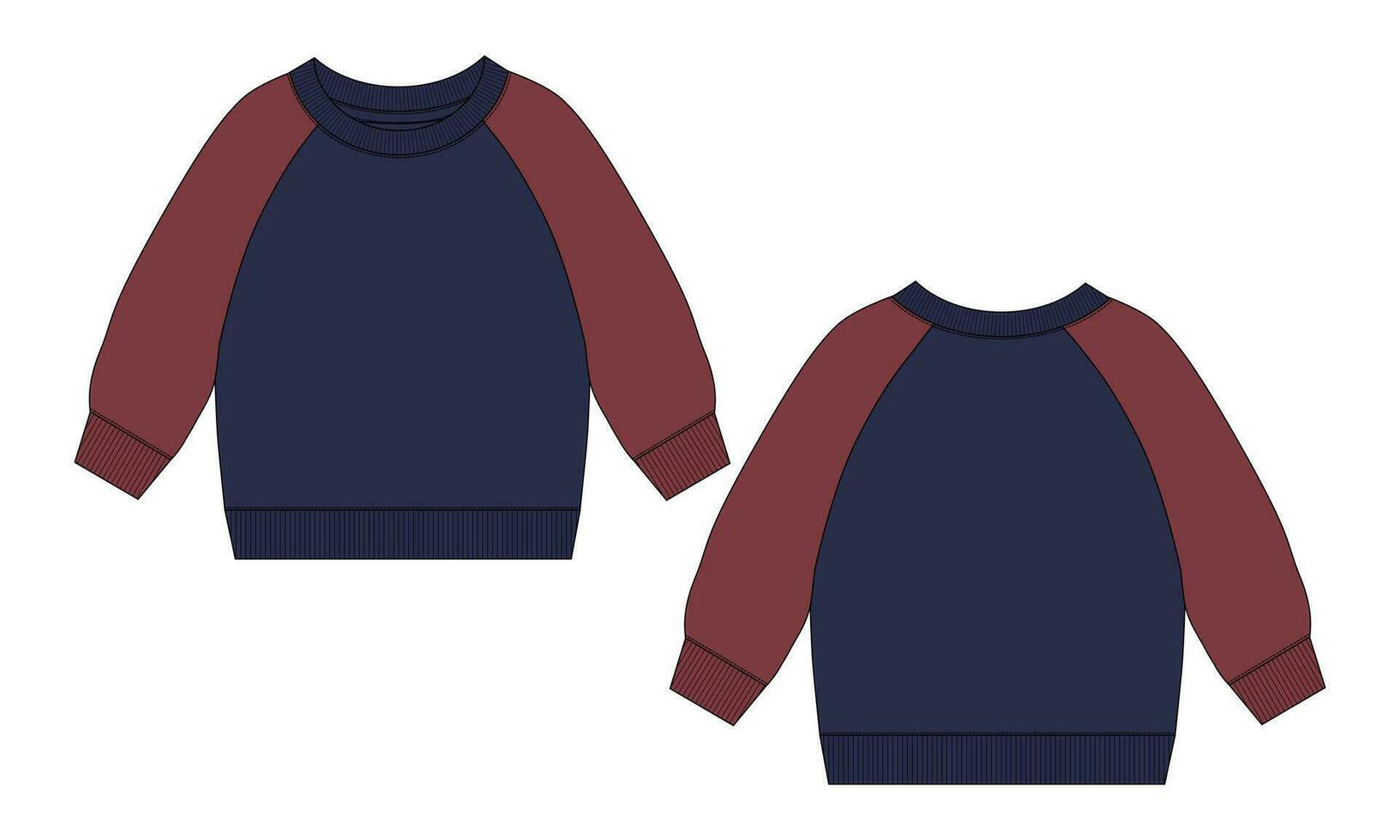 lang mouw sweater technisch tekening mode vlak schetsen vector sjabloon voor Mannen. trui jurk ontwerp bespotten omhoog voorkant en terug keer bekeken