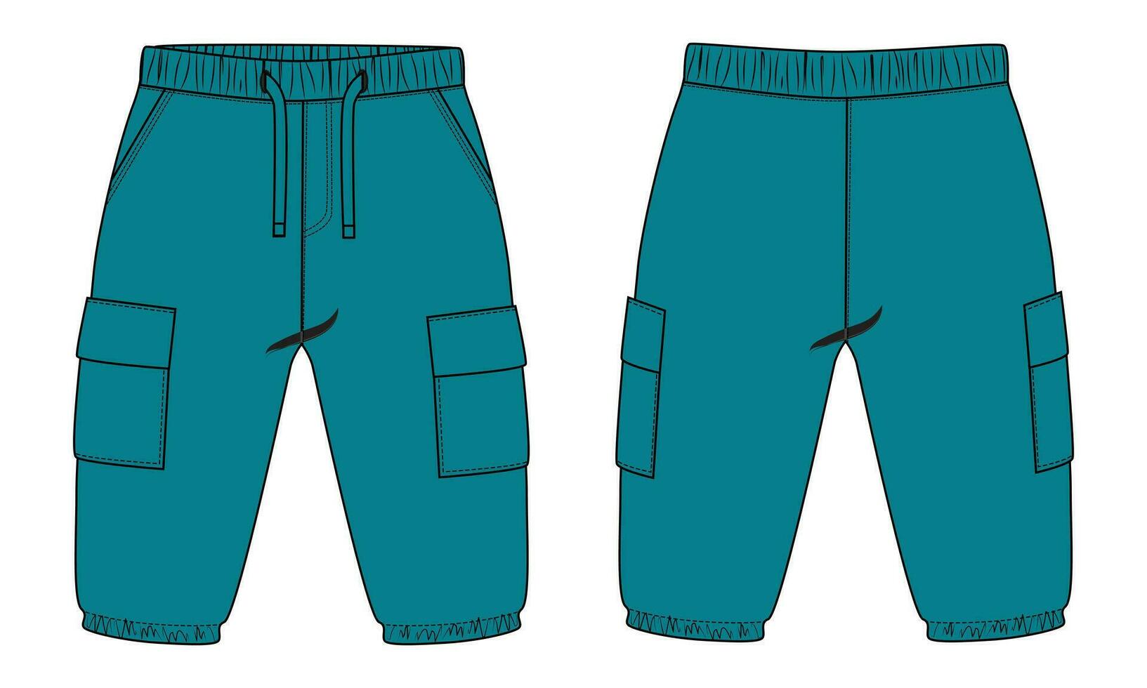 fleece katoen Jersey eenvoudig zweet hijgen technisch tekening mode vlak schetsen sjabloon voorkant en terug keer bekeken. kleding jogger broek vector illustratie bespotten omhoog voor kinderen en jongens.