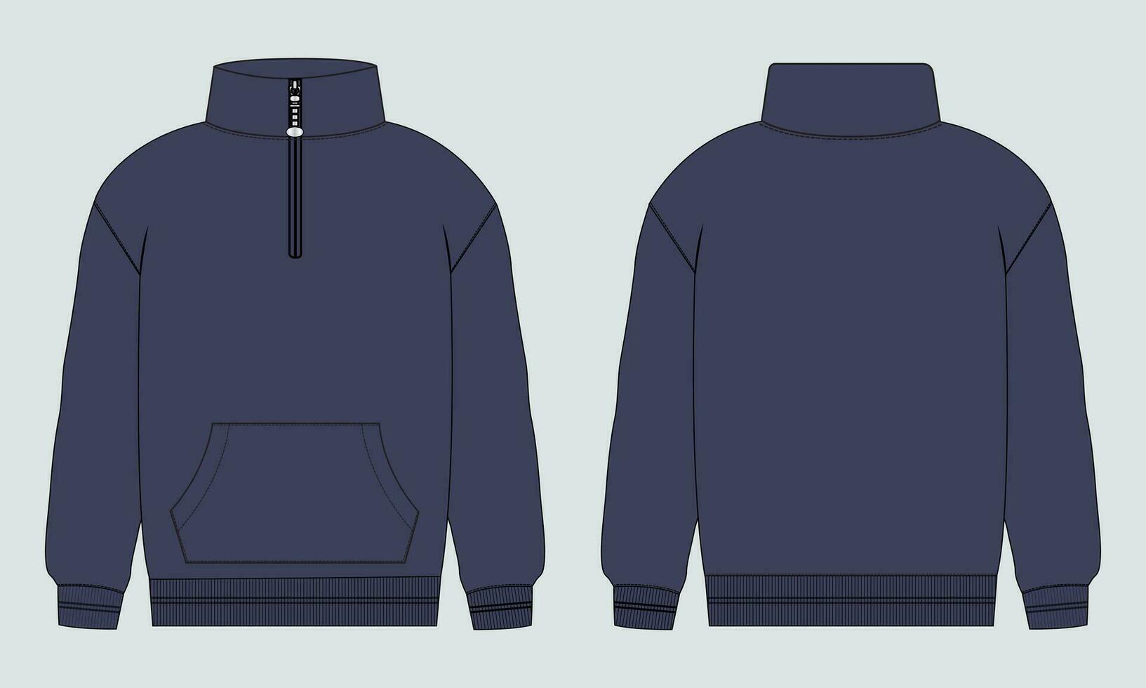 lang mouw sweater technisch mode vlak schetsen vector illustratie sjabloon voorkant en terug keer bekeken. fleece Jersey sweater trui jumper voor Mannen en jongens.