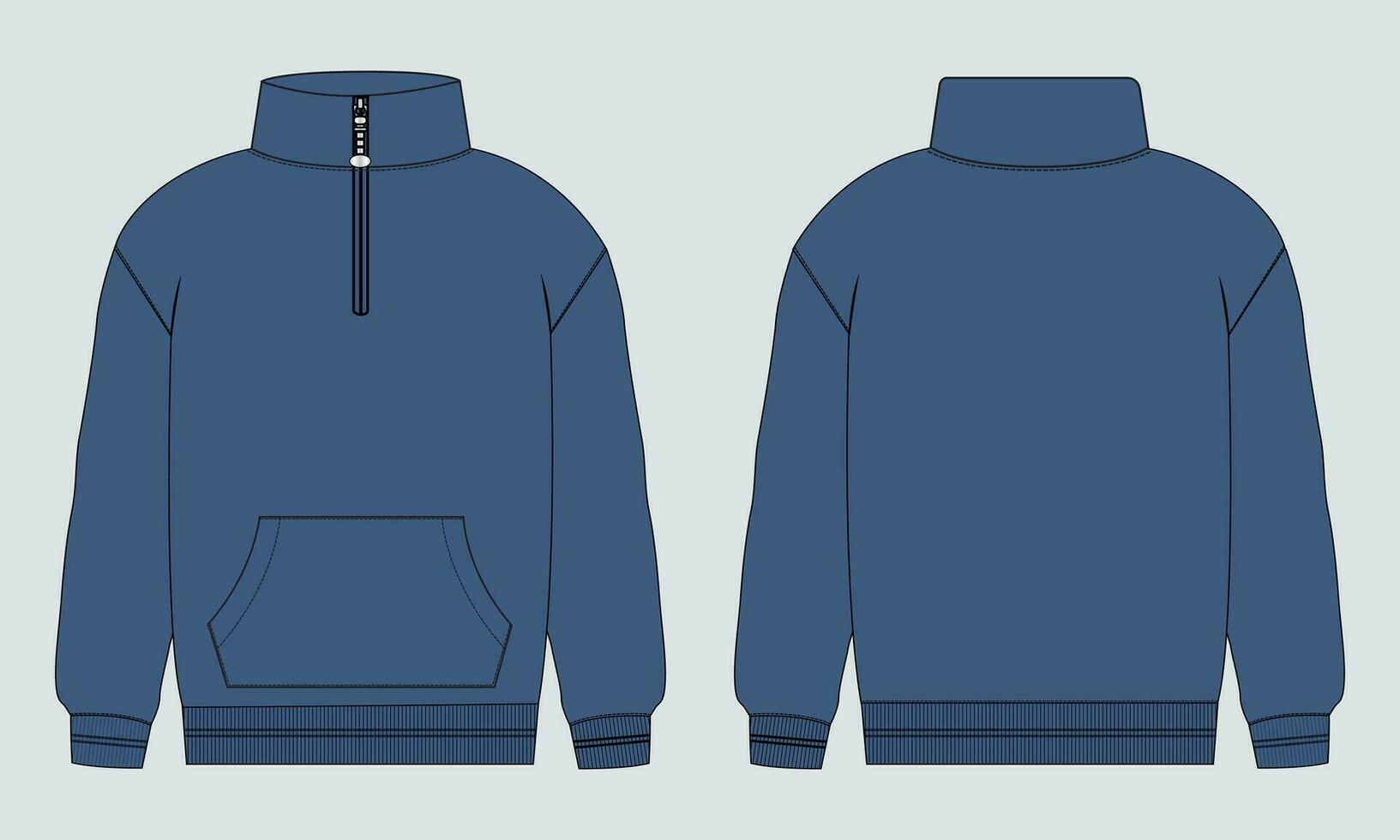 lang mouw sweater technisch mode vlak schetsen vector illustratie sjabloon voorkant en terug keer bekeken. fleece Jersey sweater trui jumper voor Mannen en jongens.