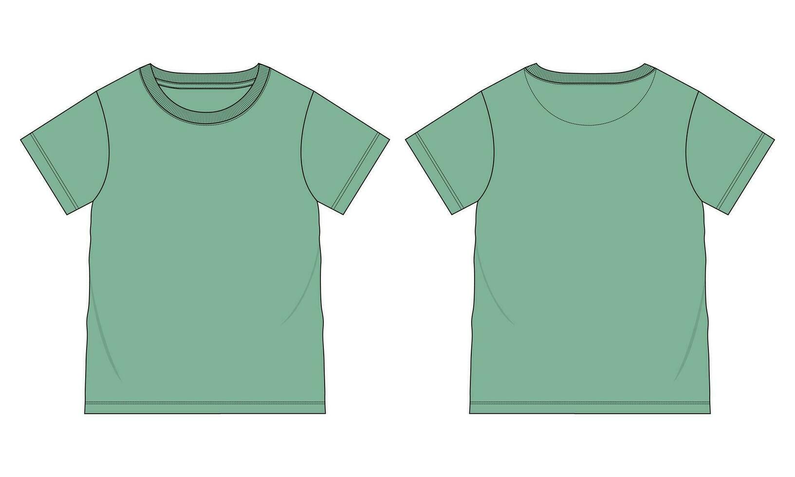 kort mouw eenvoudig t-shirt technisch mode vlak schetsen vector illustratie sjabloon voorkant en terug keer bekeken. eenvoudig kleding ontwerp bespotten omhoog voor kinderen en jongens.