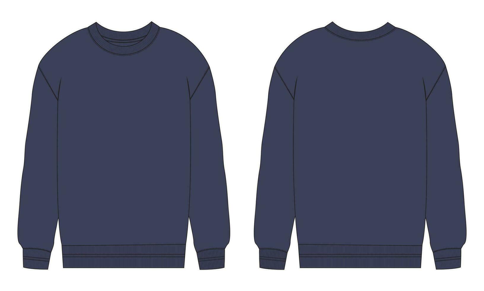 lang mouw sweater technisch mode vlak schetsen vector illustratie sjabloon voorkant en terug keer bekeken. fleece Jersey sweater trui jumper voor Mannen en jongens.