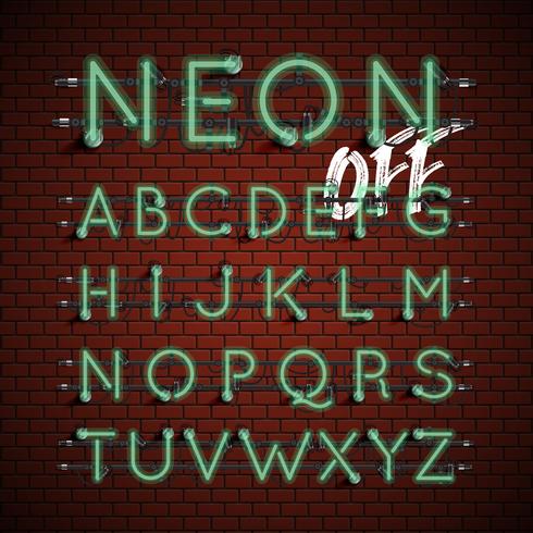 Hoog gedetailleerde neon lettertype ingesteld, vector illustratie