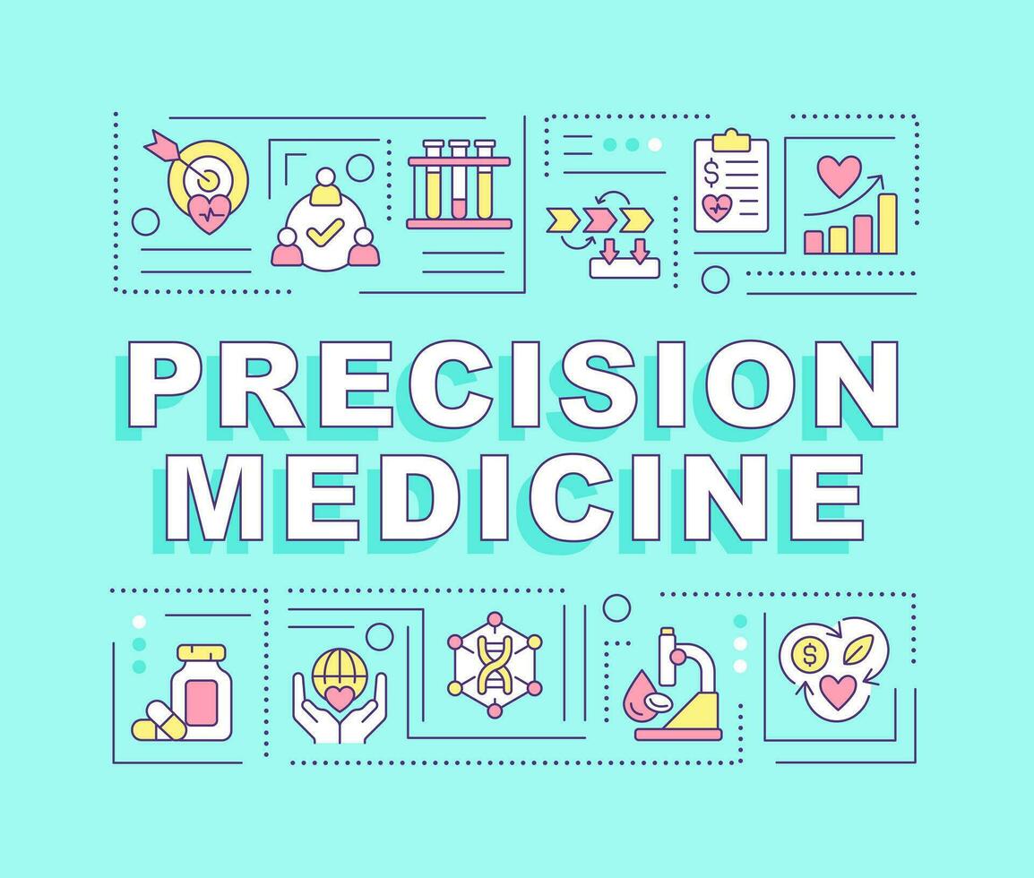 precisie geneeskunde woord concepten groen spandoek. genoom studie. infographics met bewerkbare pictogrammen Aan kleur achtergrond. geïsoleerd typografie. vector illustratie met tekst