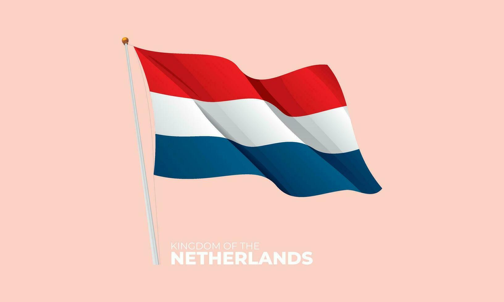 Nederland vlag golvend Bij de vlaggenmast. vector 3d