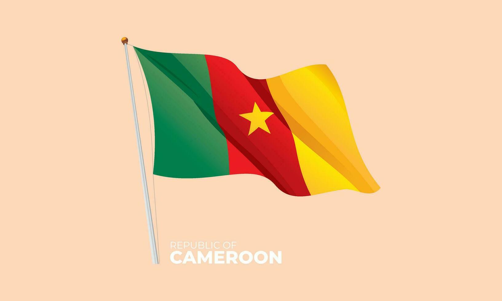 Kameroen vlag golvend Bij de vlaggenmast. vector 3d