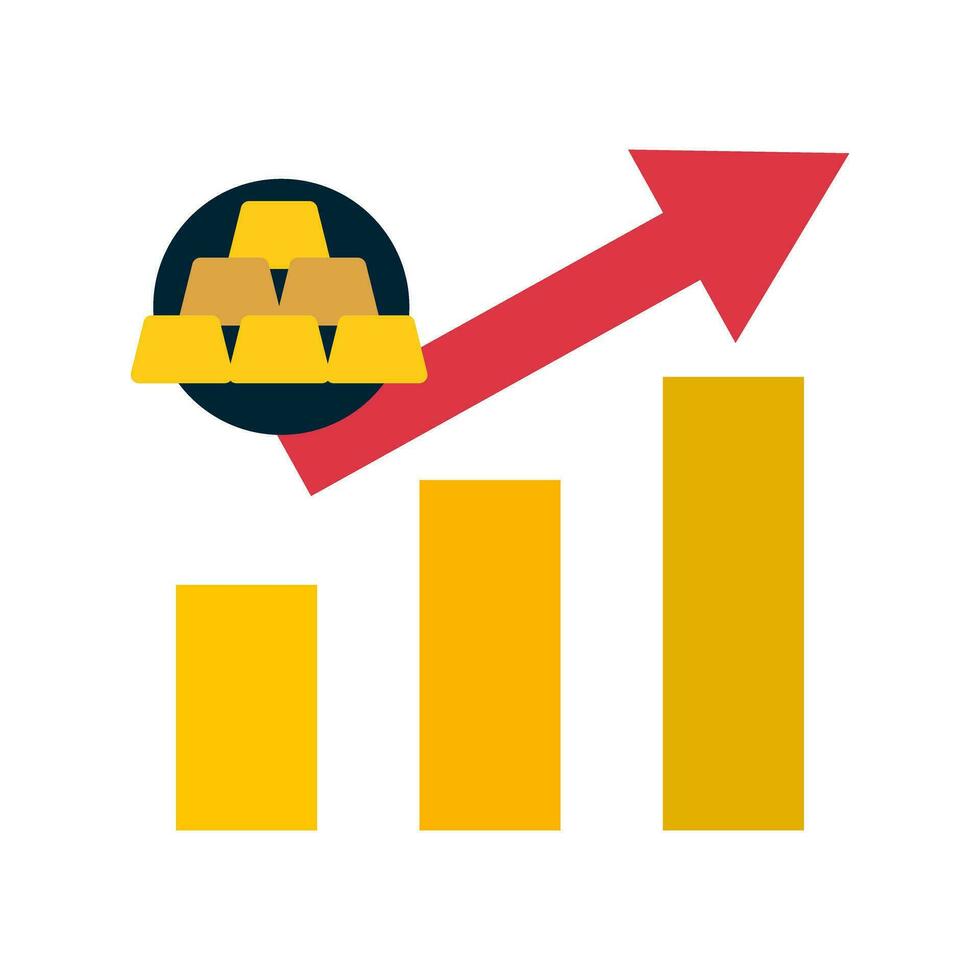 goud prijs toenemen. goud bars en toenemend bar diagram icoon. vector. vector