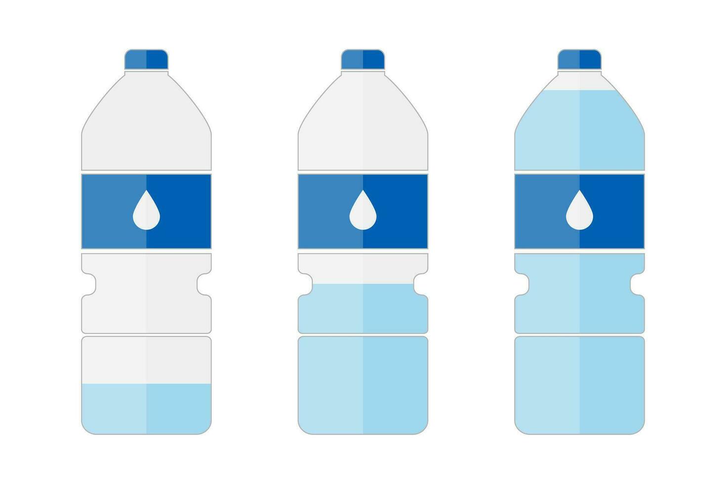 plastic fles icoon reeks met verschillend bedragen van water. vector. vector