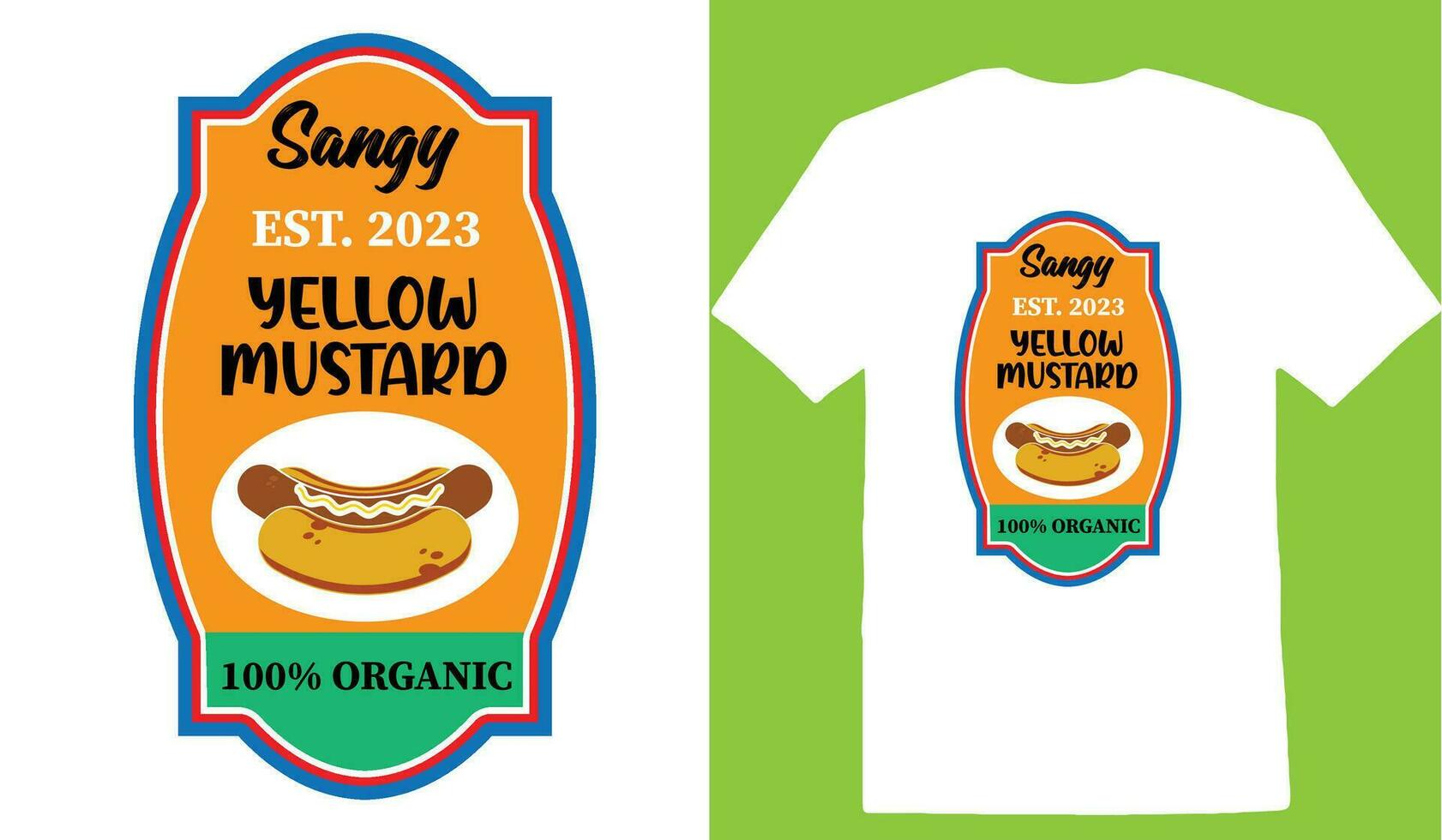 Sangy Est. 2023 geel mosterd 100 biologisch t-shirt vector