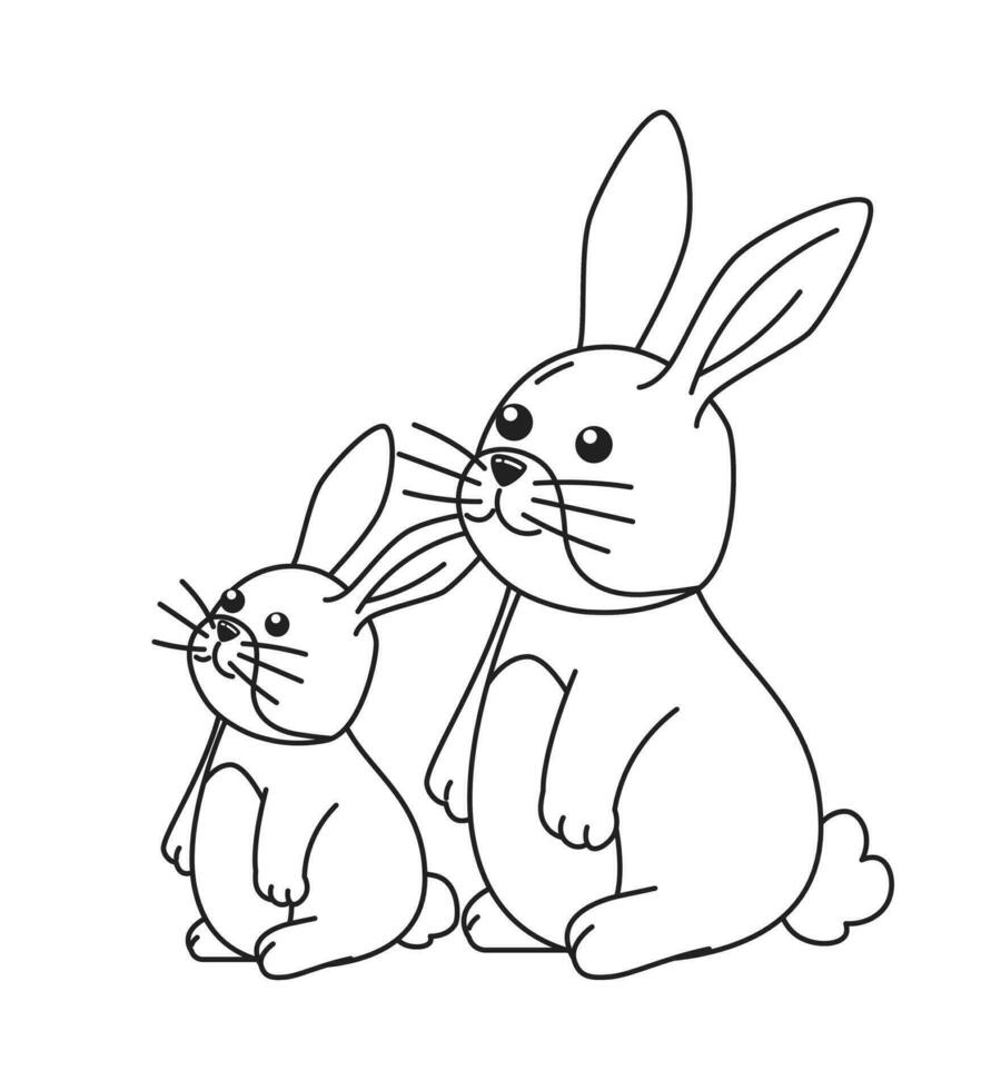 twee konijntjes zittend en op zoek omhoog monochromatisch vlak vector karakter. harig dieren. bewerkbare dun lijn vol lichaam dier Aan wit. gemakkelijk bw tekenfilm plek beeld voor web grafisch ontwerp