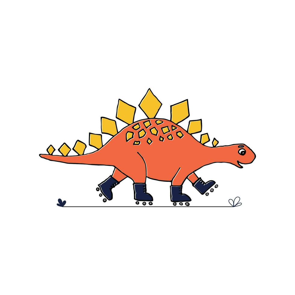 dinosaurus jong oranje ritten Aan rollen. illustratie voor t-shirt prints en kinderen sport ontwerp vector
