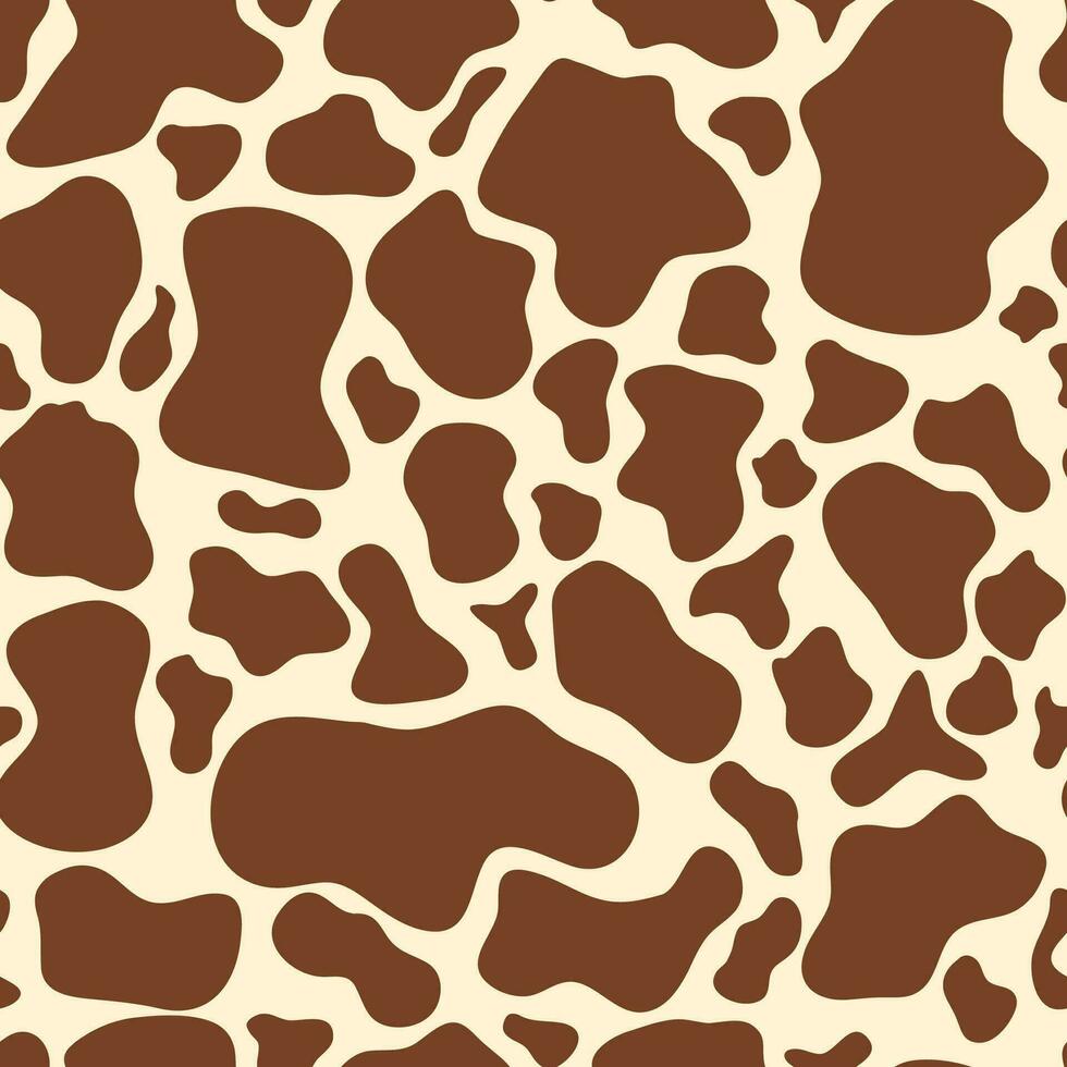 naadloos bruin koe vlekken patroon Aan de beige achtergrond. abstract dier huid sjabloon. behang of pakket ontwerp. vector