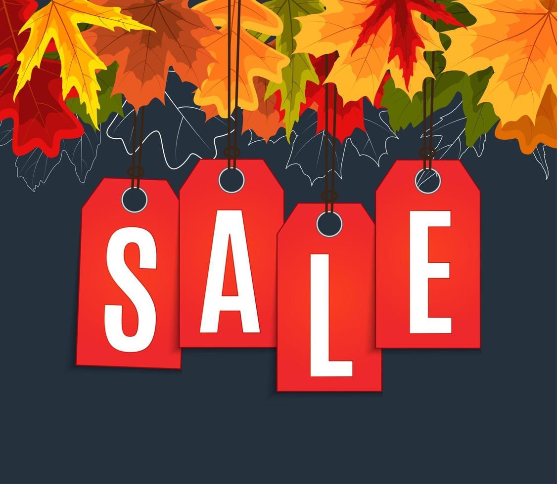 glanzende herfstbladeren verkoop banner. zakelijke kortingskaart. vector illustratie