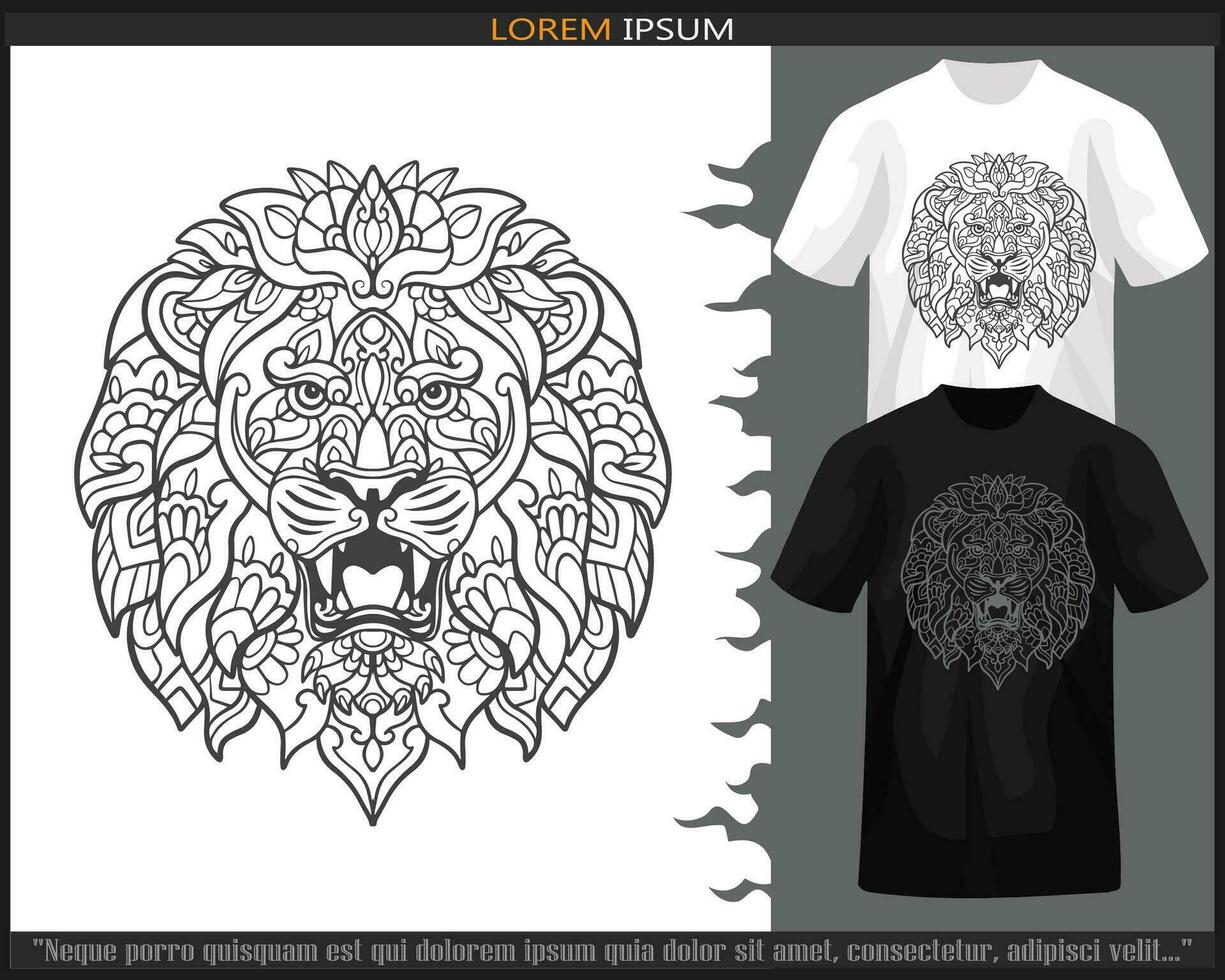 leeuw hoofd mandala kunsten geïsoleerd Aan zwart en wit t shirt. vector