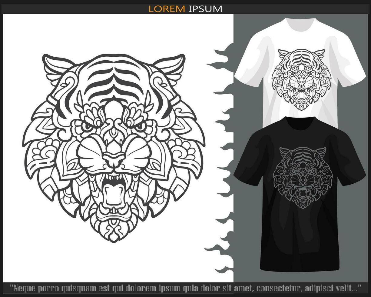 tijger hoofd mandala kunsten geïsoleerd Aan zwart en wit t shirt. vector