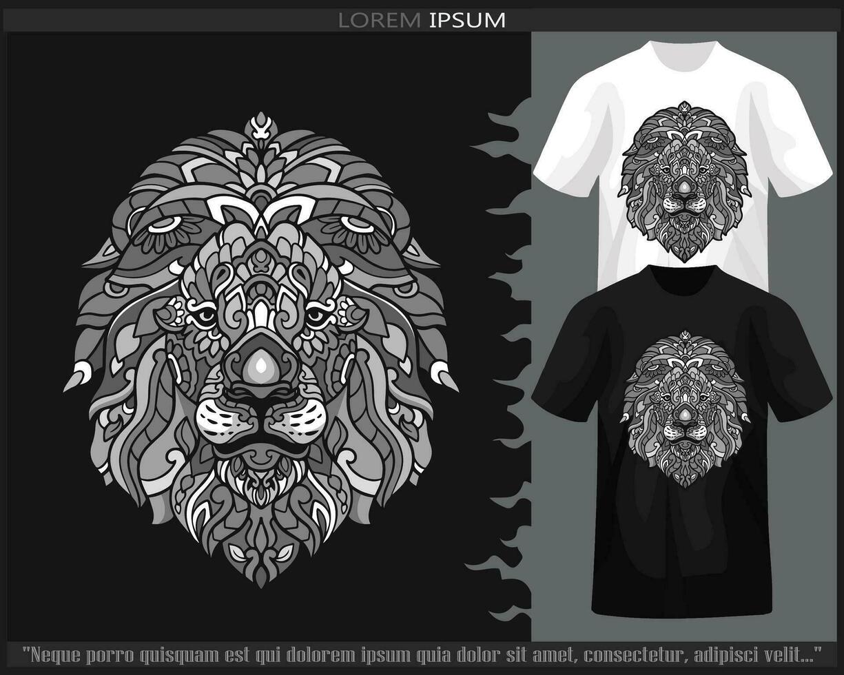 monochroom leeuw hoofd mandala kunsten geïsoleerd Aan zwart en wit t shirt. vector