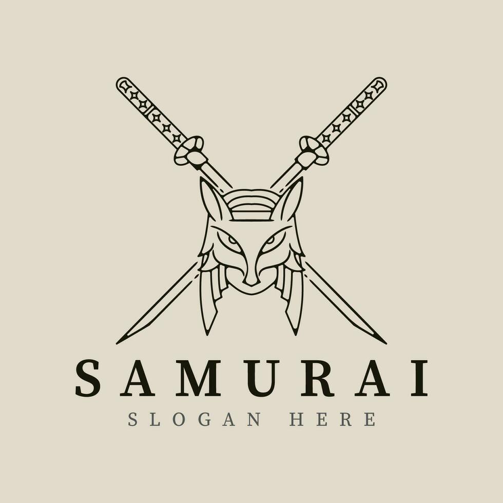 samurai en kitsune masker lijn kunst logo vector illustratie sjabloon ontwerp.