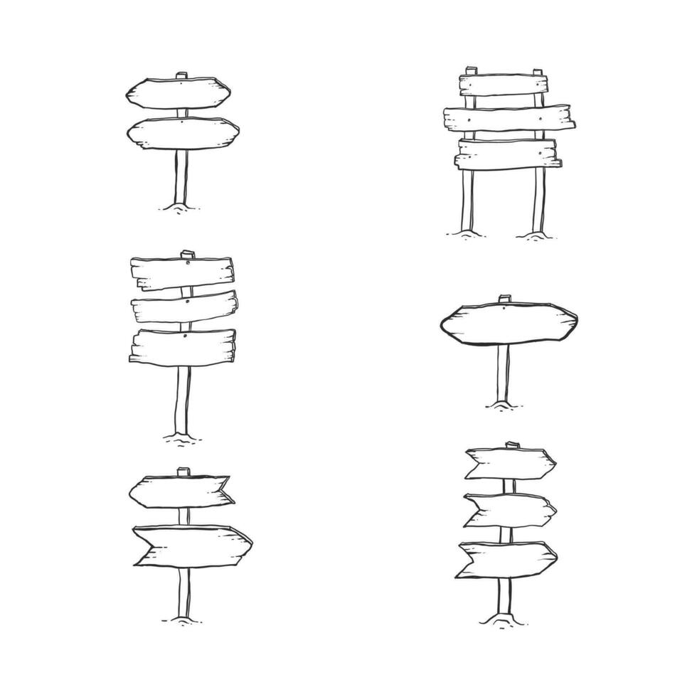 hand- getrokken illustratie van tekening hout weg tekens en pijlen vector