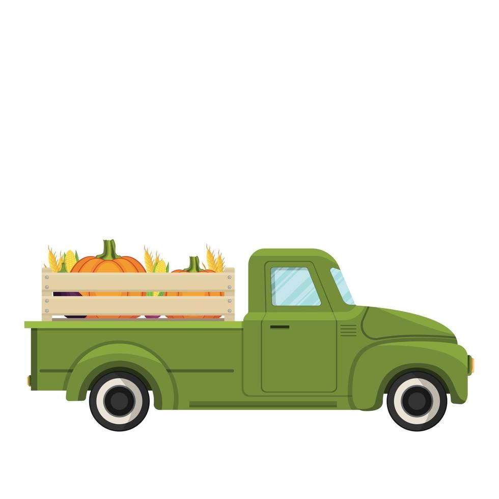 groene boerderij vrachtwagen met oogst vector