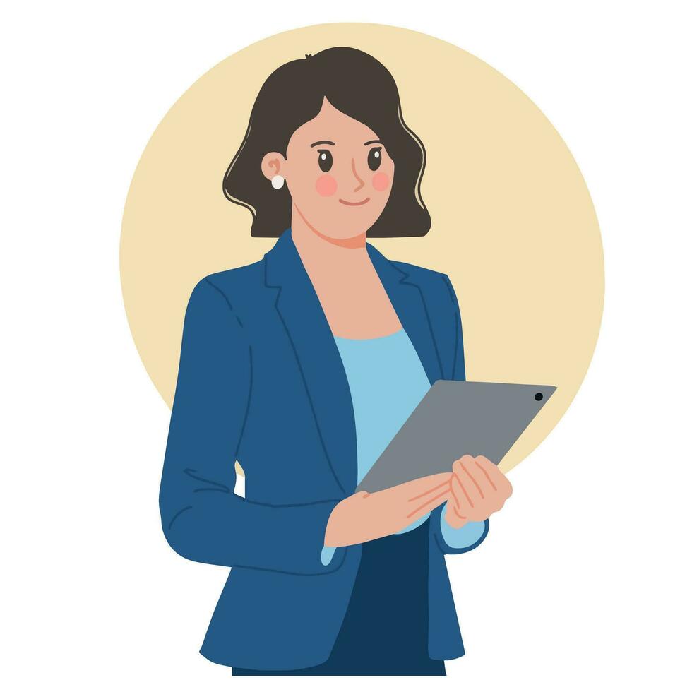portret van zaken vrouw brengen tablet voor presentatie in de kantoor illustratie vector