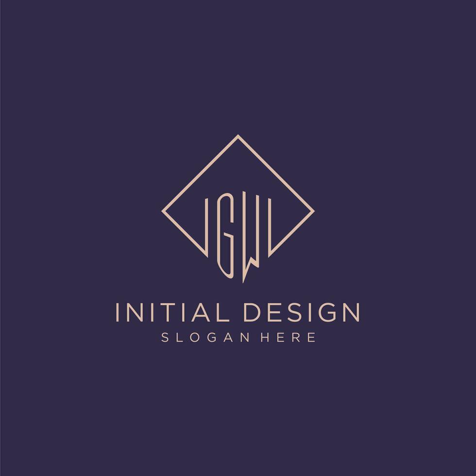 initialen gw logo monogram met rechthoek stijl ontwerp vector