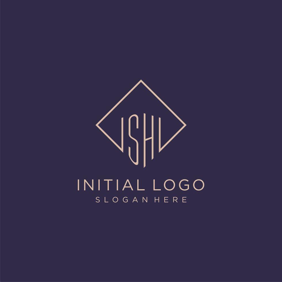 initialen sh logo monogram met rechthoek stijl ontwerp vector