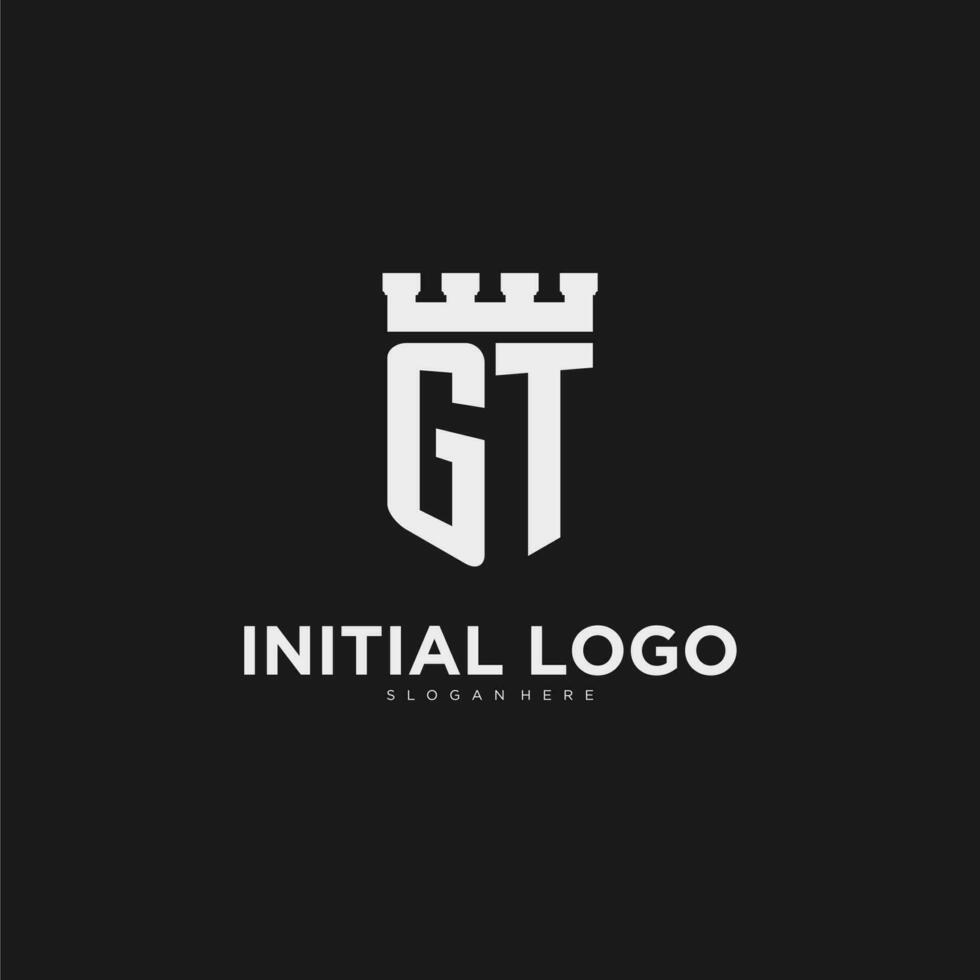 initialen gt logo monogram met schild en vesting ontwerp vector