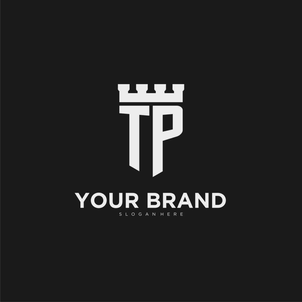initialen tp logo monogram met schild en vesting ontwerp vector