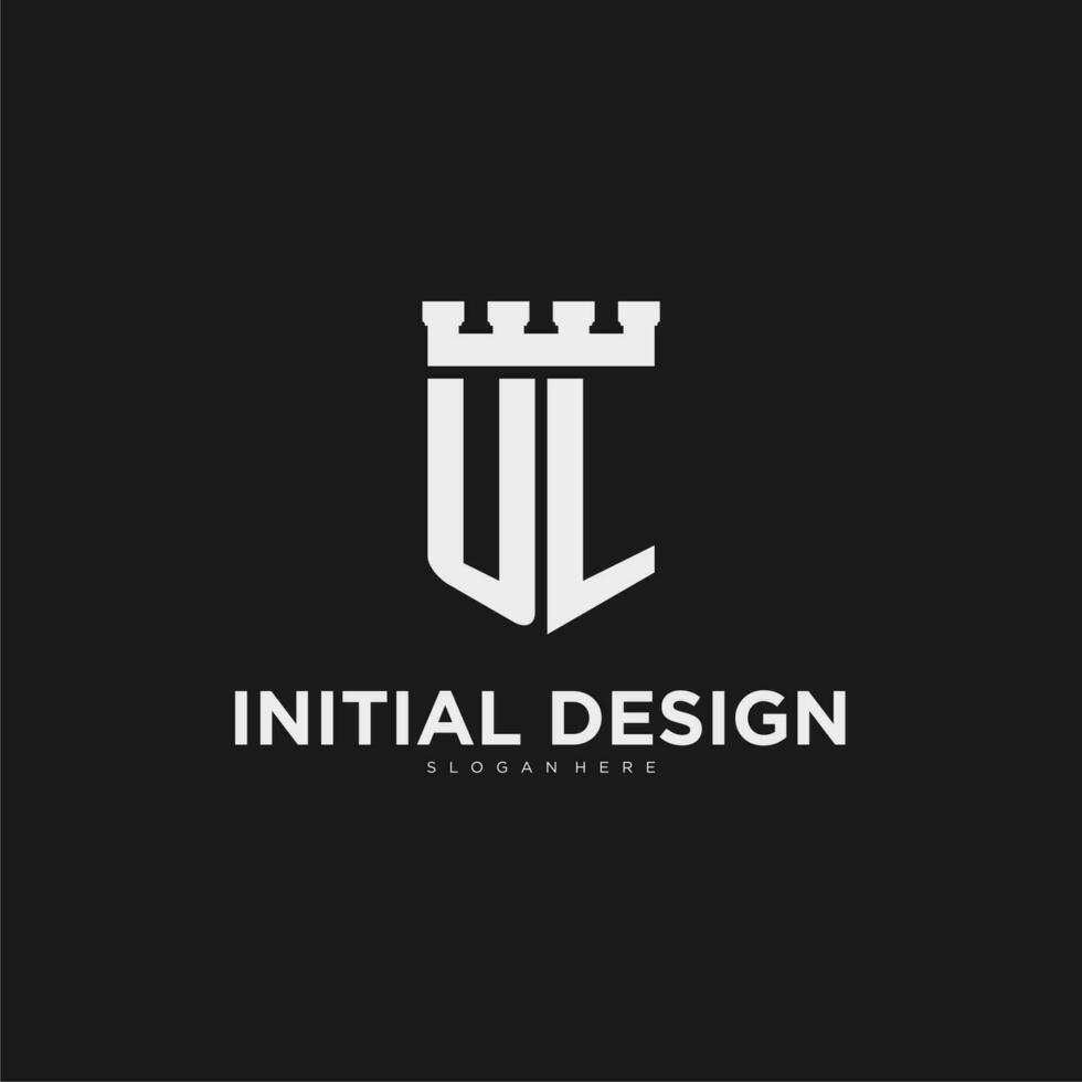 initialen ul logo monogram met schild en vesting ontwerp vector