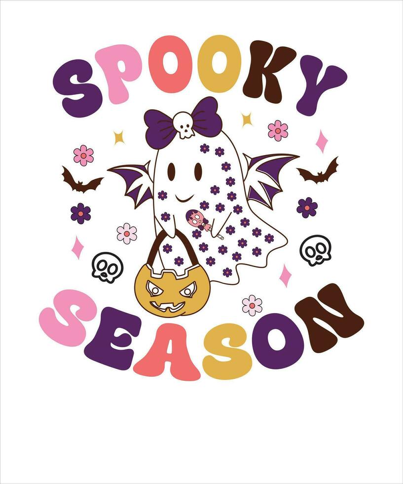 retro groovy schattig boe halloween ontwerp, griezelig seizoen vector