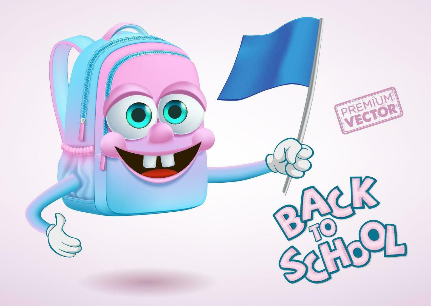 schattig school- zak tekenfilm golvend vlag terug naar school- vector