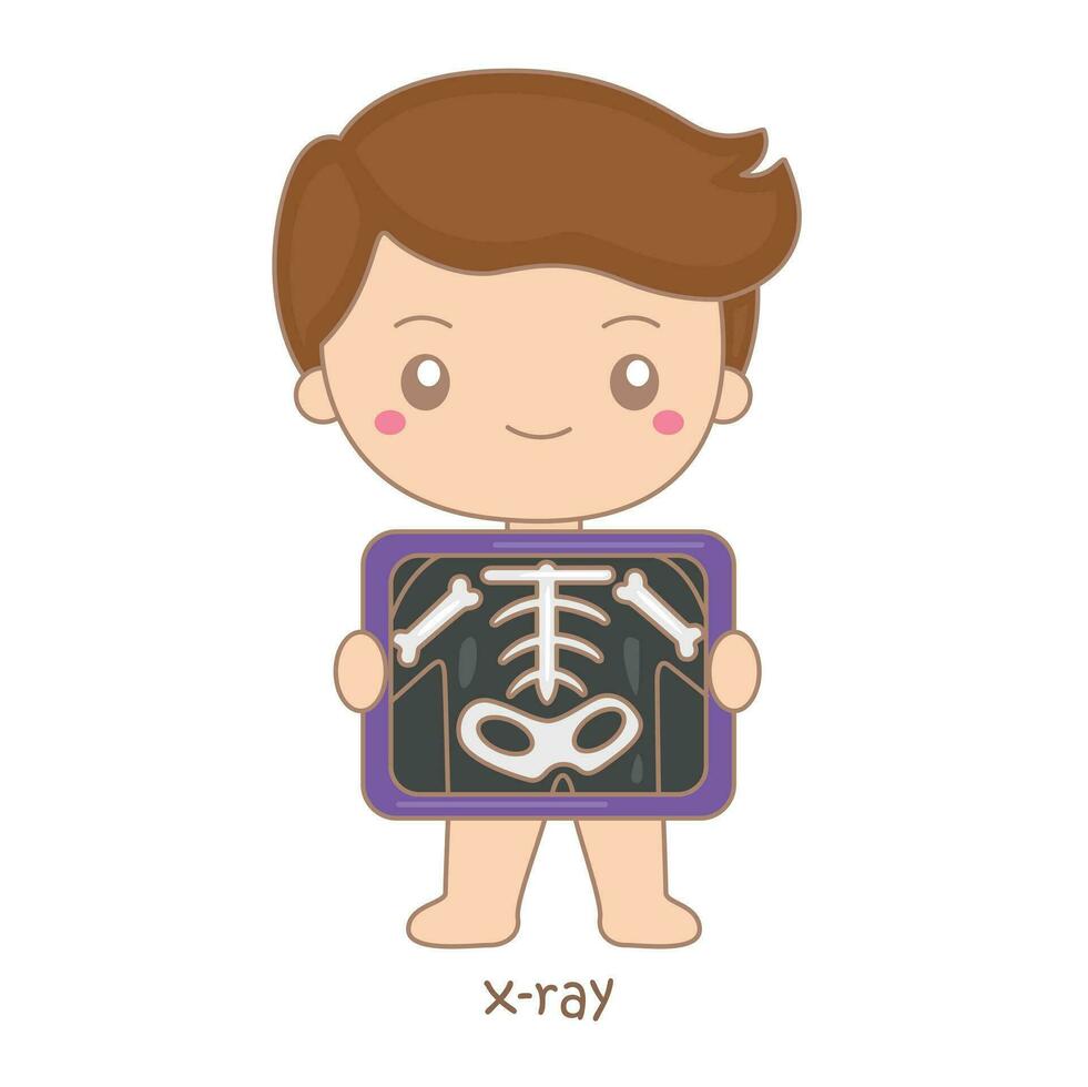 alfabet X voor röntgenstraal woordenschat school- les lezing tekenfilm illustratie vector clip art sticker