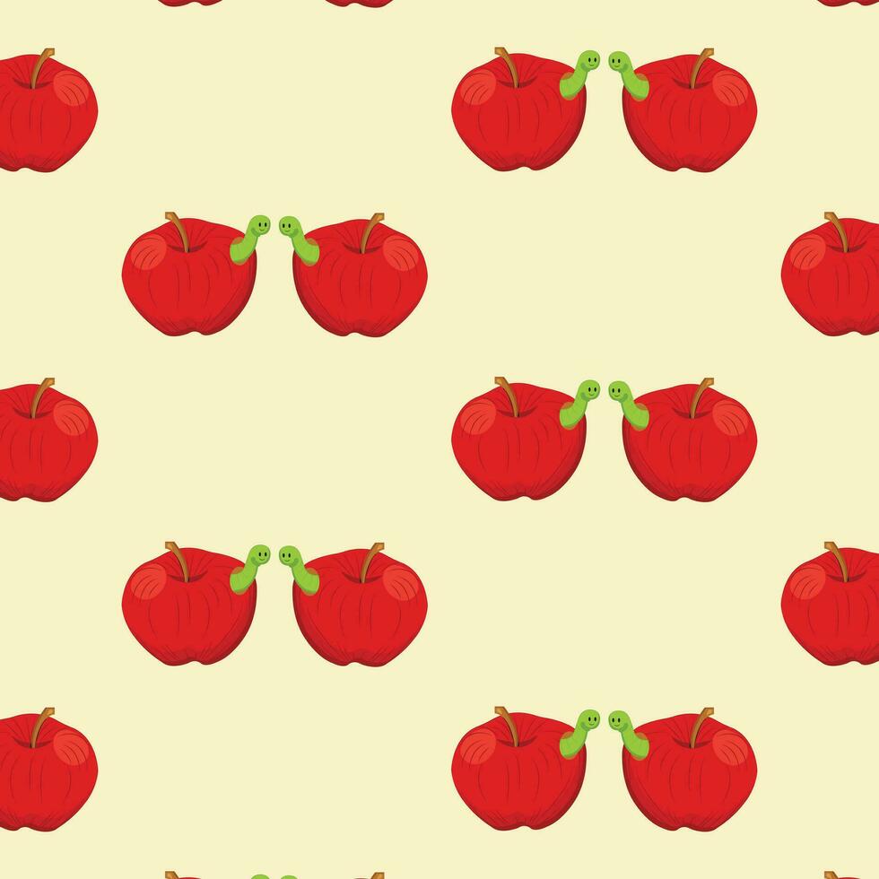 rood appel met een glimlachen worm. naadloos patroon. vector illustratie.
