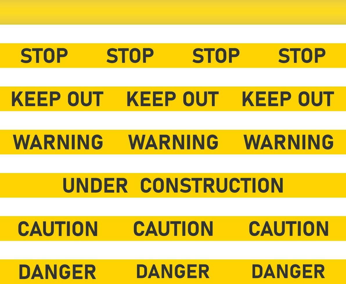 geel voorzichtigheid plakband met Gevaar streep, veiligheid, bouw zone, waarschuwing tekens, Politie aanwezigheid, vector linten, houden uit.