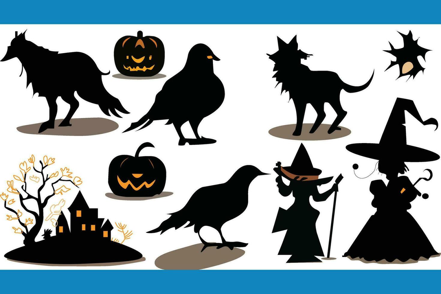 halloween viering met pompoen silhouet, geest hand, boe, zombie, knuppel, graf en droog boom vector