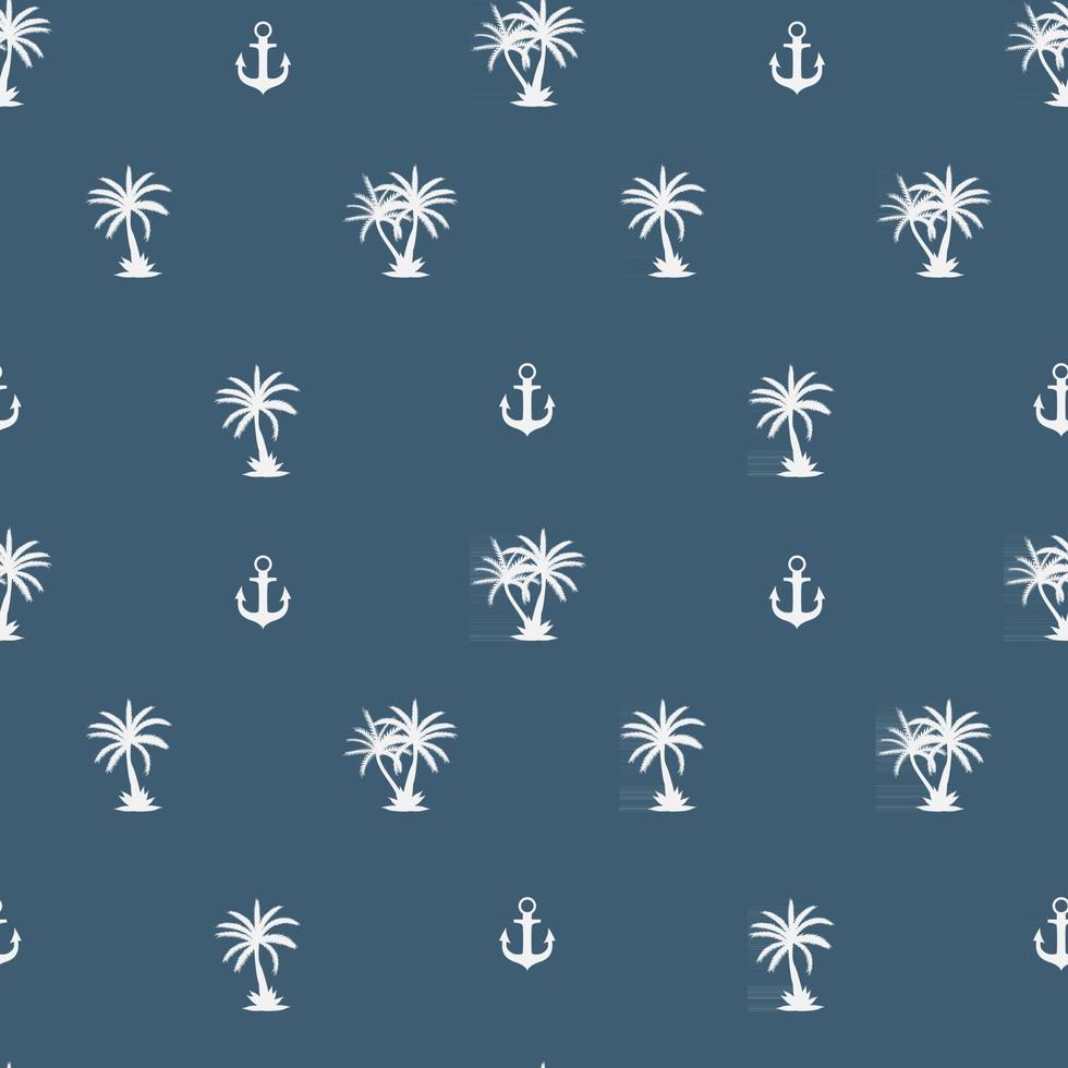 naadloos patroon met anker en kokospalm eiland. tropische wallpaper achtergrond. vector illustratie