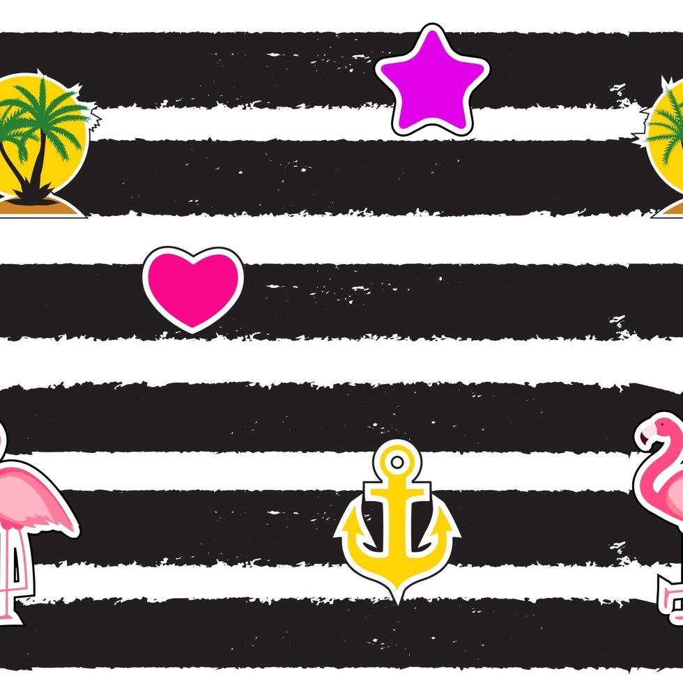 naadloos patroon met anker, hart, flamingo en kokospalmboomeiland. tropische wallpaper achtergrond. vector illustratie