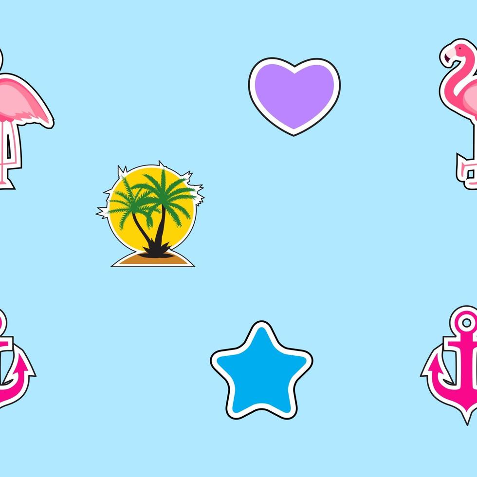 naadloos patroon met anker, hart, flamingo en kokospalmboomeiland. tropische wallpaper achtergrond. vector illustratie