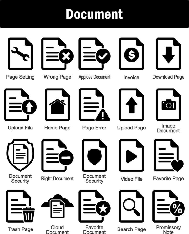 een reeks van 20 document pictogrammen net zo bladzijde veiligheid, mis bladzijde, goedkeuren document vector