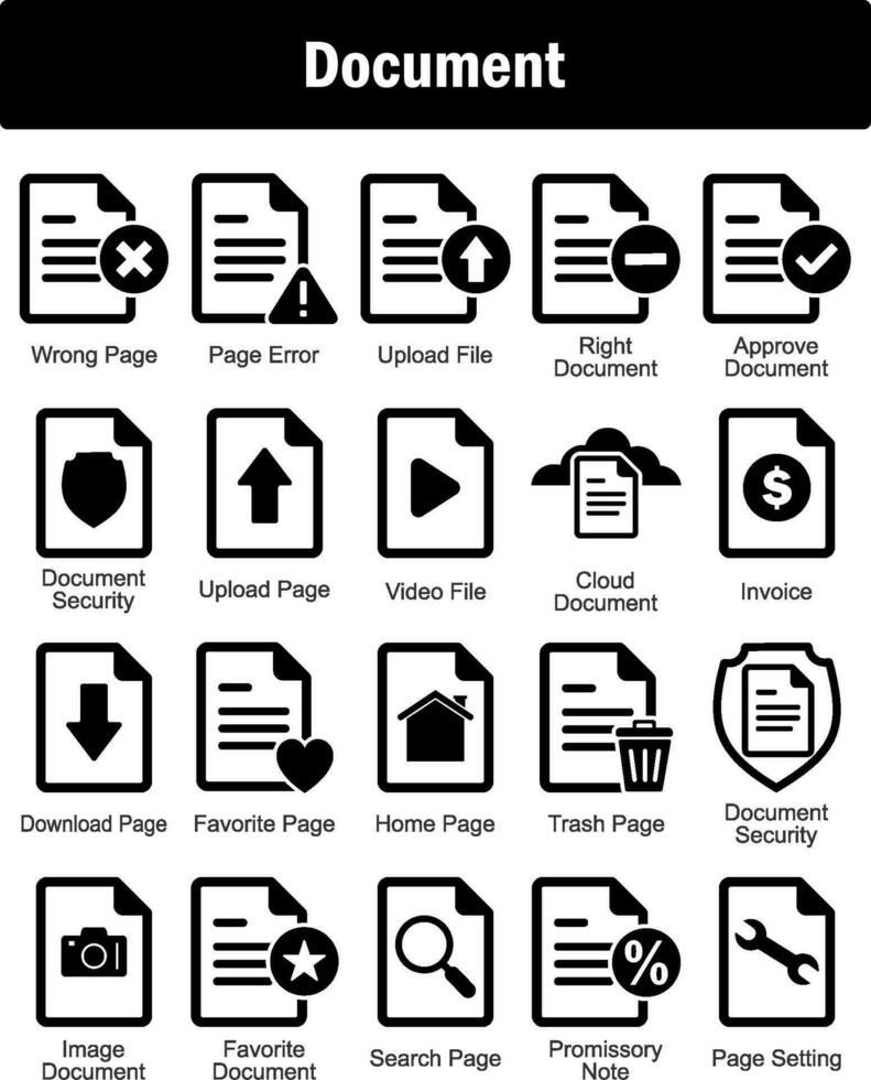 een reeks van 20 document pictogrammen net zo mis bladzijde, bladzijde fout, uploaden het dossier vector