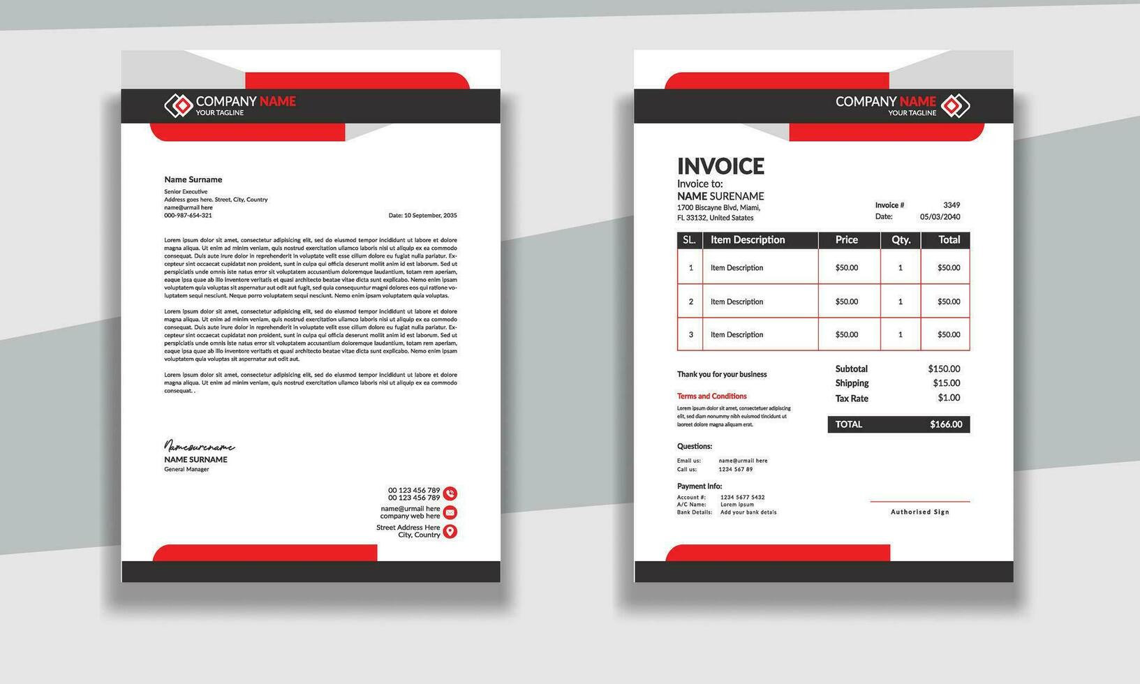 professioneel zakelijke modern schoon bedrijf schrijfbehoeften briefhoofd en factuur ontwerp sjabloon vector