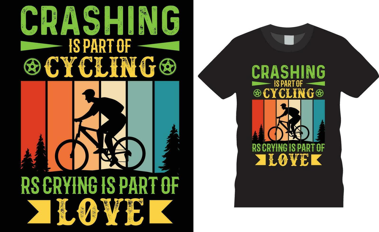 crashen is een deel van wielersport rs huilen is een deel van liefde fiets t-shirt ontwerp vector